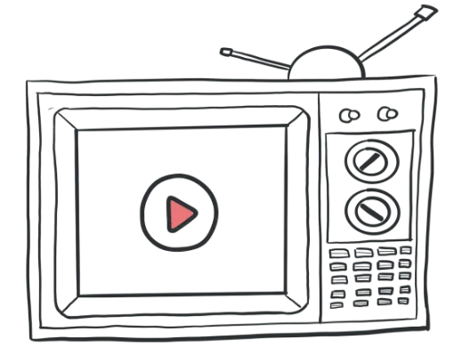 Kreslená televize s tlačítkem přehrát